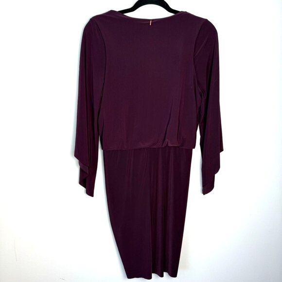 Misa Los Angeles Teget Twist Front Draped Mini Dress Bell Sleeves Plum Purple Si - Picture 6 of 14